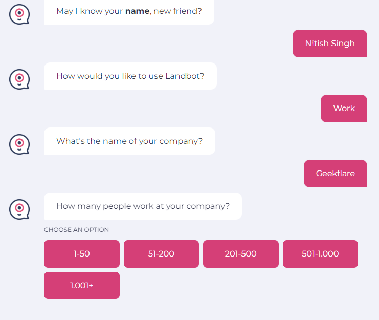 landbot asking questions